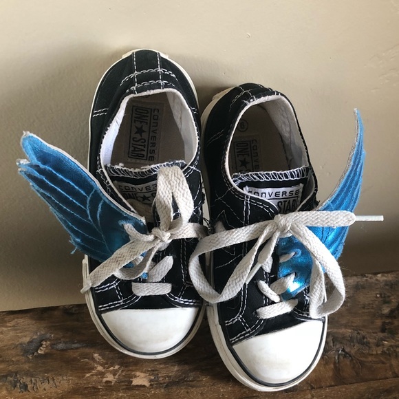 Converse Shoes Kids Black Converse With Blue Wings Size